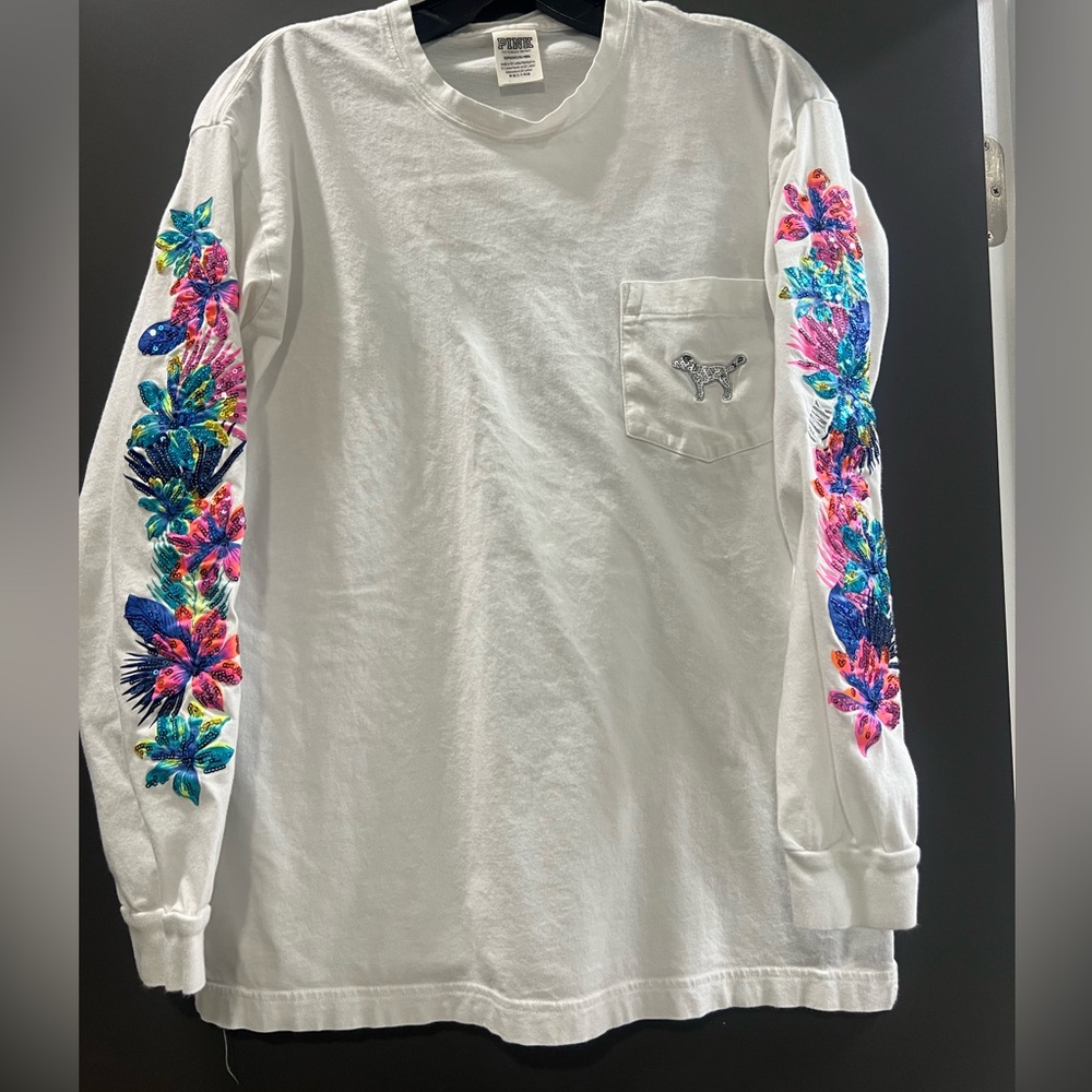 Victoria Secret PINK tshirt sequin tropical